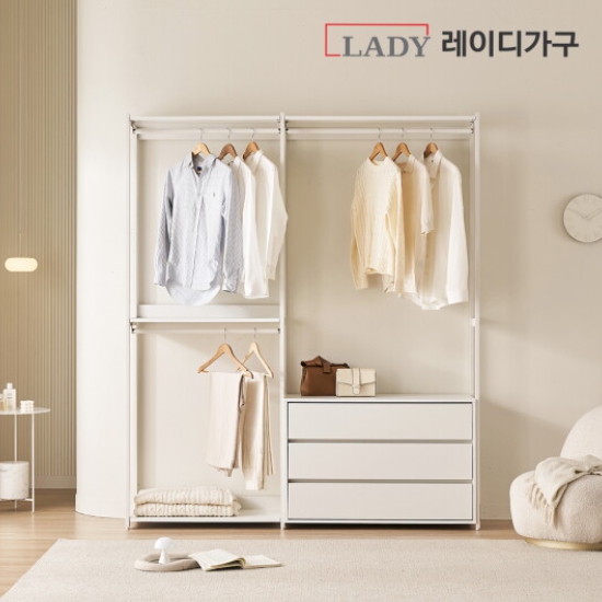 레이디가구 에어랙 철제 드레스룸 3단 서랍 행거 1000_이미지
