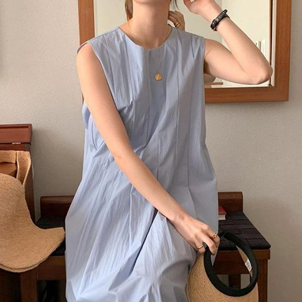 더블디 데일리룩 핀턱 플레어 나시 롱원피스 TDN-0186 40698926A_이미지