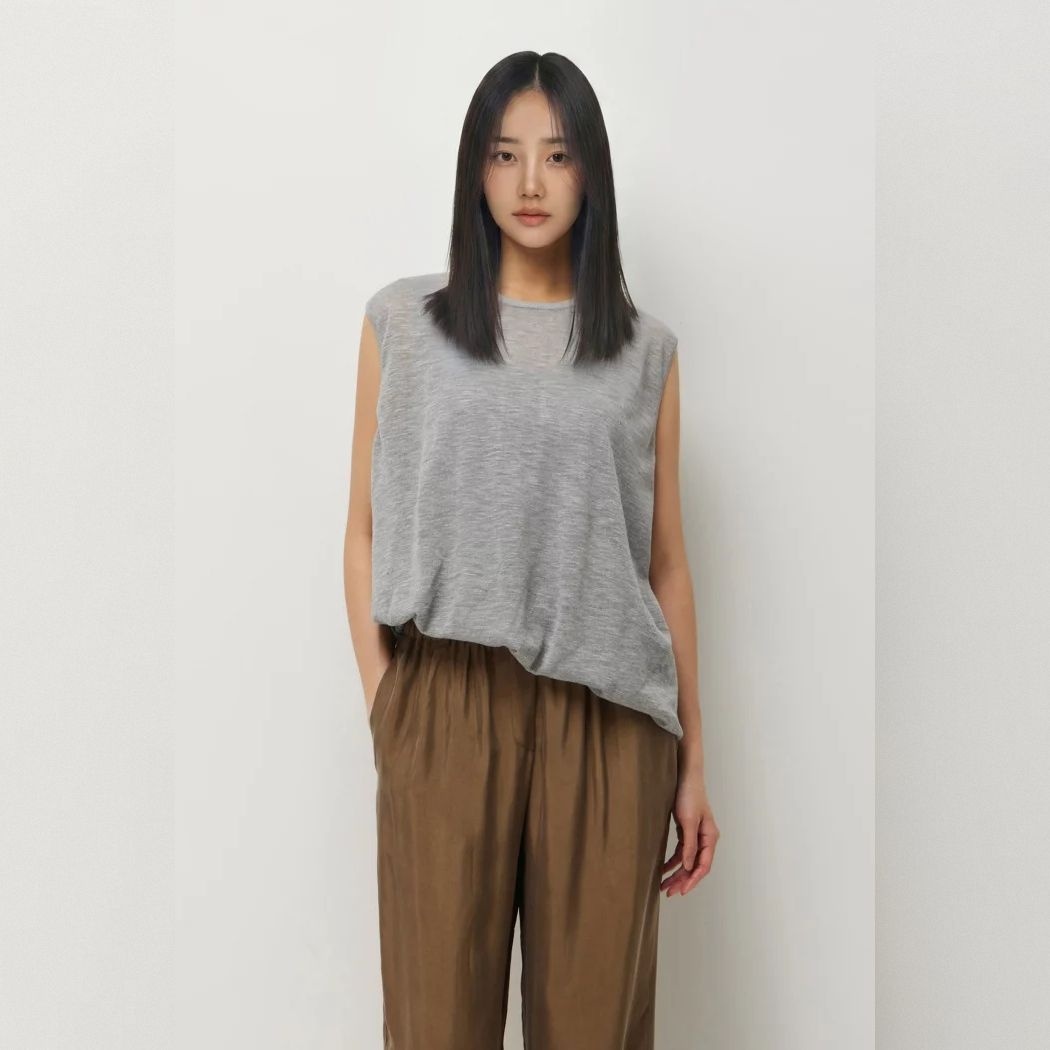 SISLEY 2컬러 백슬릿 언발 슬리브리스 니트 SAKP41631