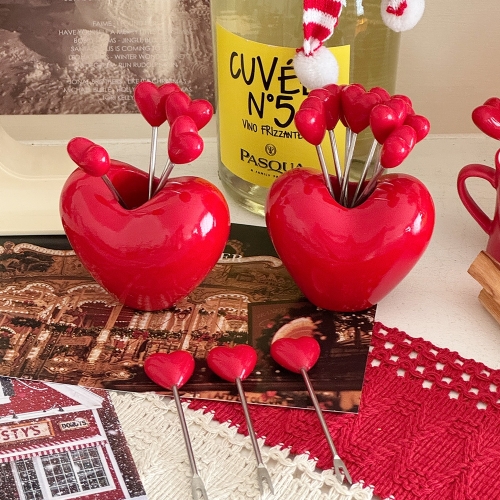 이이공브이샵 레드 하트 디저트 과일 포크 10P세트 레드 오너먼트 소품