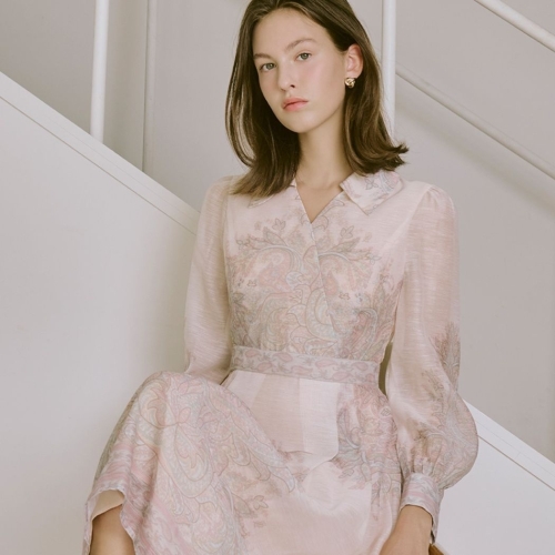 사틴 프린트 보더 리본 원피스 S253B660_이미지