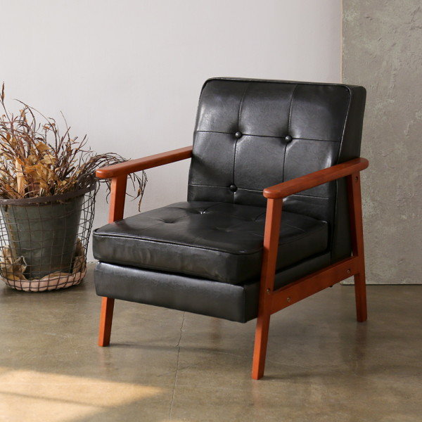 포홈 카논 블랙 가죽 소파 1인용