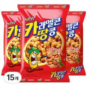 크라운제과 카라멜콘과땅콩 과자 72g 15개
