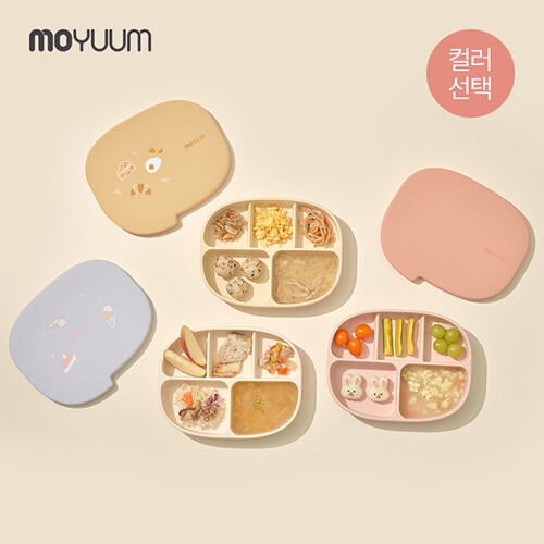 실리콘 초강력 5구 흡착식판+간식접시 뚜껑겸용 2종세트 컬러선택