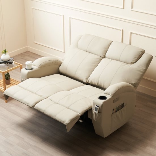 에보니아 코모드 컵홀더형 에어레더 가죽 리클라이너 2인용