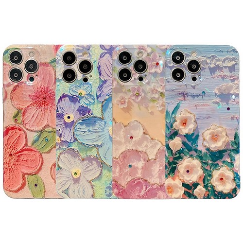 수나르 갤럭시A42 유화 플라워 큐빅 실리콘 케이스