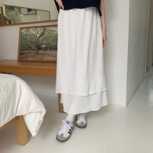 수프 KHKB60타런프 엠보 긴치마 밴딩 여성 링 레이어드 우아한