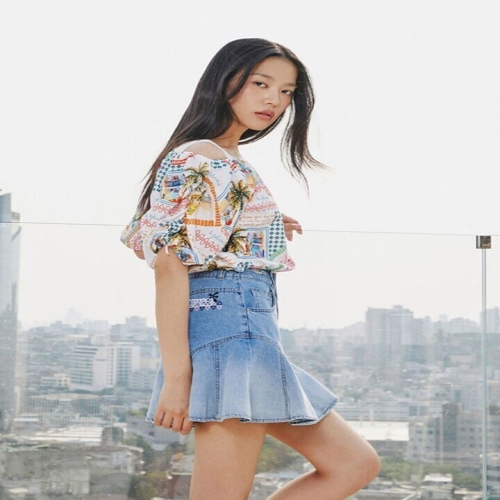 캡슐 오비장식 포인트 그라데이션 데님 스커트 ER3DS760