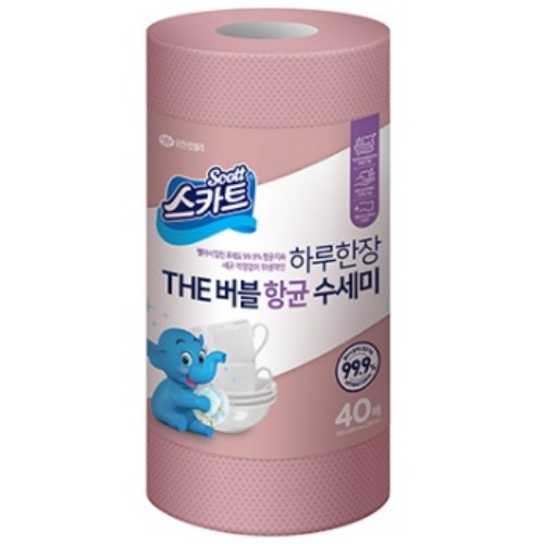 유한킴벌리 스카트 하루한장 THE 버블 항균 수세미 로즈핑크 40매 (3개)_이미지