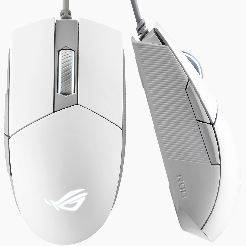 ASUS ROG Strix Impact II Moonlight White – Mouse Gaming Ambidestro 6200 DPI, Switch Intercambiabili, RGB, Leggero 79g