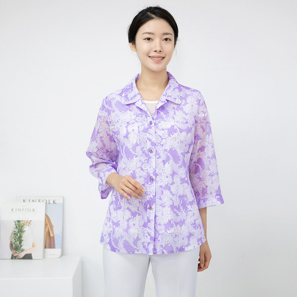 모슬린 엄마옷 엄마옷 목련꽃카라 7부소매자켓 614HJK504 중년여성/50대/60대/70대/빅사이즈/할머니옷/마담_이미지