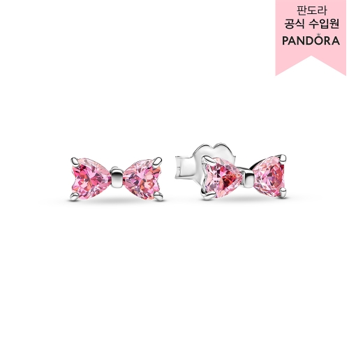 판도라 스파클링 핑크 보우 스터드 이어링 293505C01_이미지
