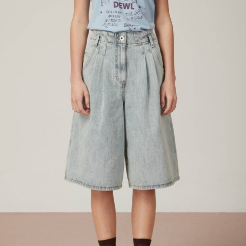  듀엘 여성 하이웨스트 버뮤다 통 데님 팬츠 D253PSA407