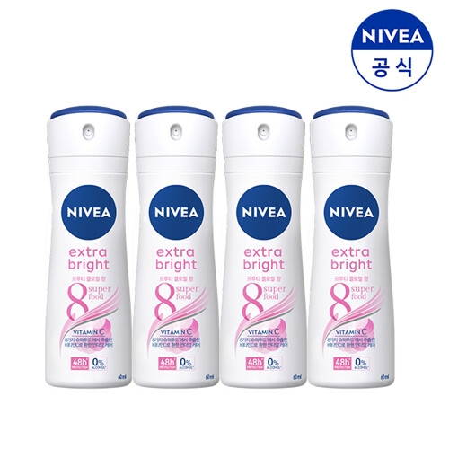 니베아 데오드란트 스프레이 엑스트라 브라이트 60ml (4개)