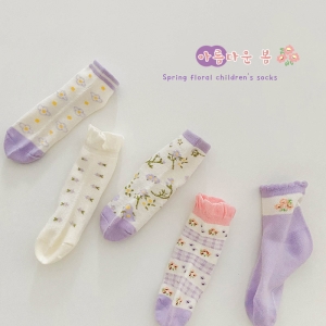 봄꽃 양말 5족세트 1-10세 여름삭스 유아 아동 여아 캐릭터 키즈양말 어린이양말 색상 사이즈5족세트-L 5-7세