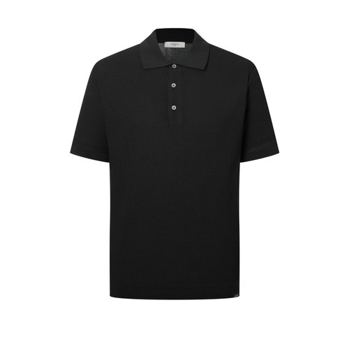 LF 헤지스레이디스 골프 골프 클리어런스 블랙 스트레치 반팔 카라 니트 티셔츠 HUSW4B911BK