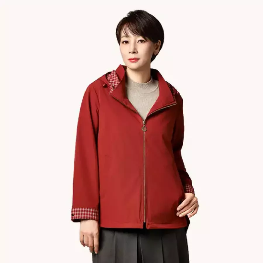 마담엘레강스 노팅힐 체크 후드 점퍼 레드 KYU3JP01RE