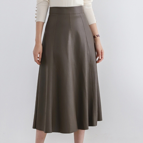 모리스커밍홈 55-77 베이직 인조가죽 플레어 롱 스커트_M2602SK604A