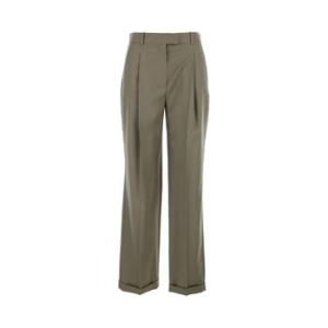 THE ROW Sorina Green Pants with Turn Up Hem and Belt Loops in Wool Woman..