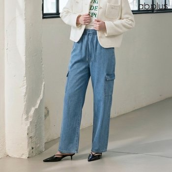 Ab.plus 데님 카고 밴딩 와이드 팬츠 LSA5MP48A