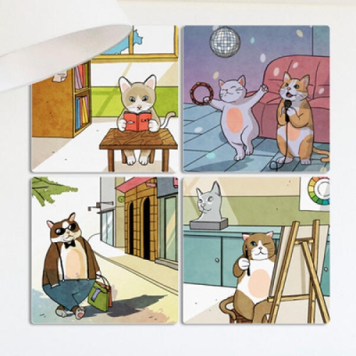 꾸밈 if422-멀티액자_취미활동즐기는고양이