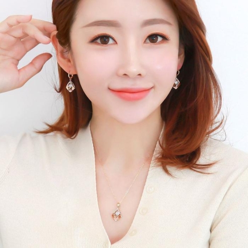 셀러허브 JHL698Q9_51IP 14K 로즈 골드 큐빅 드롭 원터치 금 귀걸이_이미지