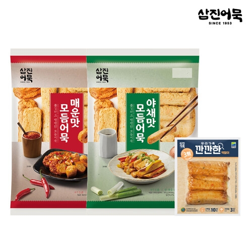 삼진식품 삼진어묵 매운모듬+야채모듬+우리가족 깐깐한 떡말이어묵 156g