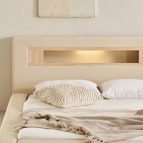 삼익가구 포레티 편백나무 LED 오픈형 가죽 침대 LK (라텍스유로탑독립)_이미지