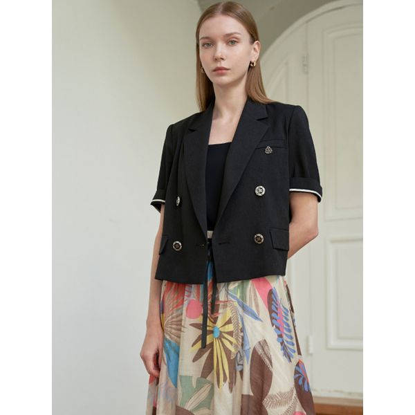 르니앤맥코이 르니 실버 브로치 테일러드 더블 반팔 자켓 MK06JK212HJY