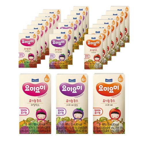 매일유업 요미요미 유기농주스 과일믹스 125ml + 블루베리포도 125ml + 사과포도케일 125ml (8개)_이미지