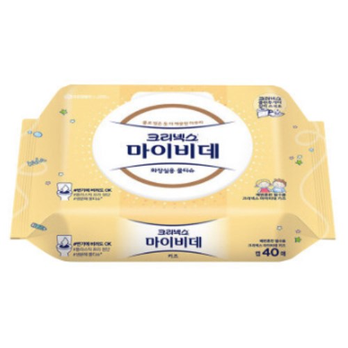 크리넥스 마이비데 키즈 화장실용 물티슈 캡형 40매 (2팩)_이미지
