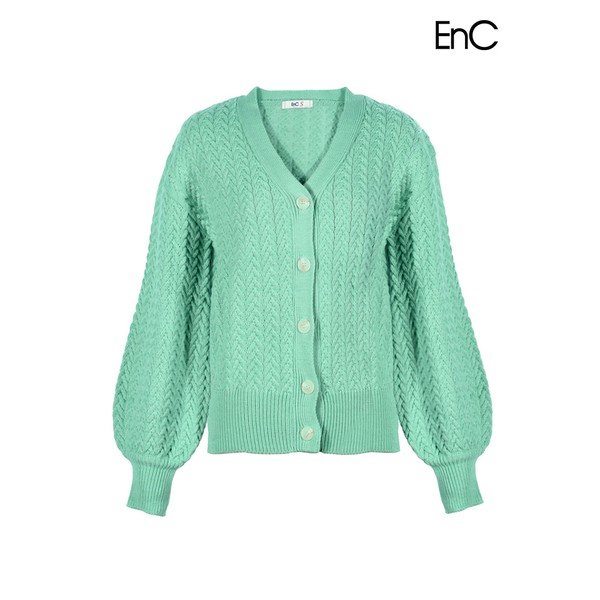 브이넥 꽈배기 볼륨소매 니트 가디건 ENCK31302V