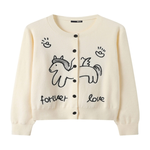 BNX 비엔엑스 드로잉 유니콘 자수 니트 가디건 BY1CD007L0