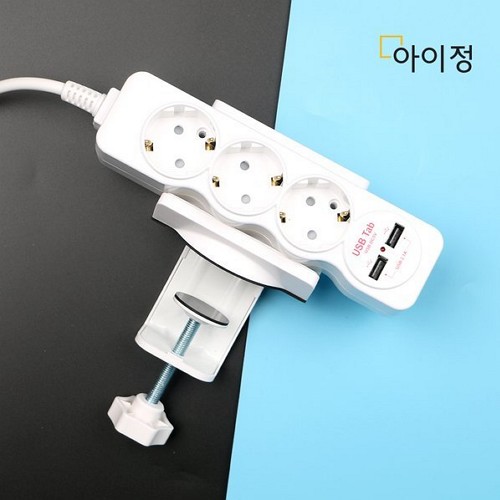 3구 10A USB 멀티탭 + 멀티탭 거치대 세트 화이트