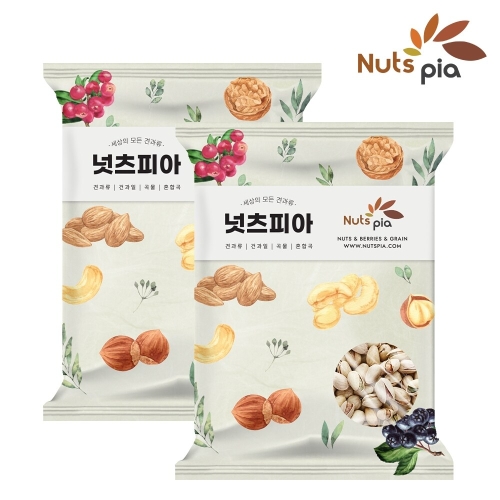 넛츠피아 구운 껍질 무염 피스타치오 500g 2봉 총 1kg