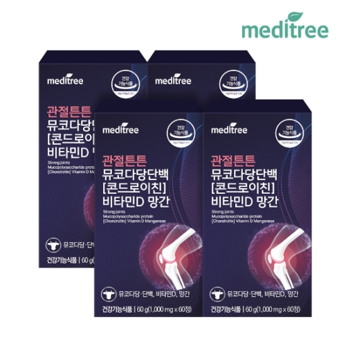  메디트리 관절튼튼 뮤코다당단백 콘드로이친 비타민D 망간 1000mg 60정 [4개]