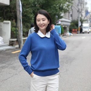 쉬즈마담 T57416 색감예술 진주카라 울니트 50대 70대 엄마옷_이미지