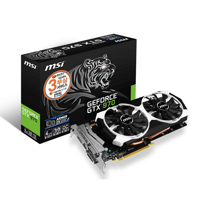 MSI 지포스 <b>GTX970</b> 블랙 아머 2X OC D5 4GB