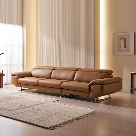 다우닝 클레어 헤드레스트 전체 천연통가죽 소파 3.5인용