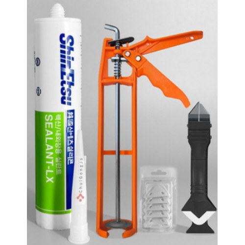 신에츠 매직씰 렉산용 실리콘 LX 270ml + 실리콘건 + 마감헤라 + 스크레퍼 (1세트)
