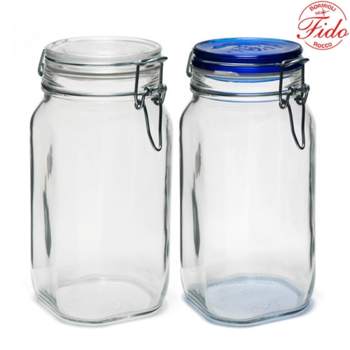 밀폐 유리용기 1500ml 투명1P+블루1P 커피보관 과일청 시리얼통