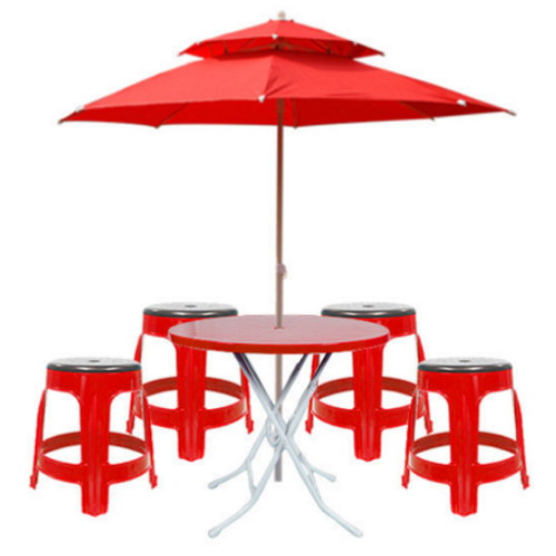 호가 대형 파라솔 + 원형 테이블 + 회전 의자 4개