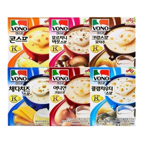 농심 보노 스프 3P 6종세트 콘스프+버섯+체다치즈+크림+어니언+클램차우더