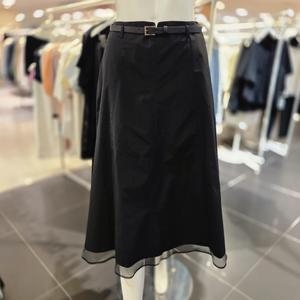 OW5MS611 밑단배색 벨티드 슬림 플레어 롱 스커트