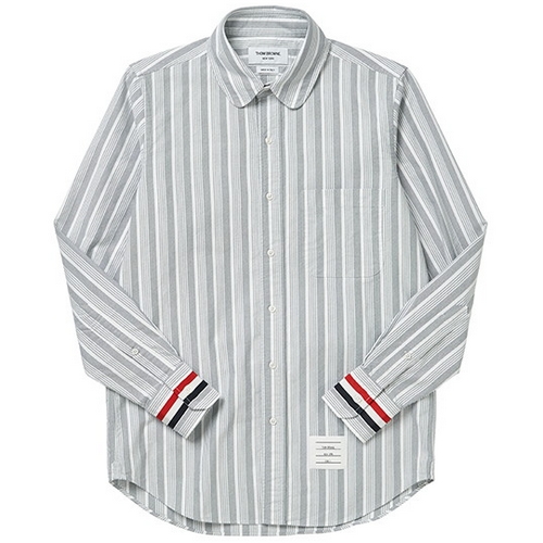 톰브라운 라운드카라 스트라이프 옥스포드 셔츠 MWL317A 07854 (415, 네이비)_이미지