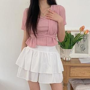 셀러허브 VY 여자 러블리 골지 반팔 티셔츠_WT31099_이미지