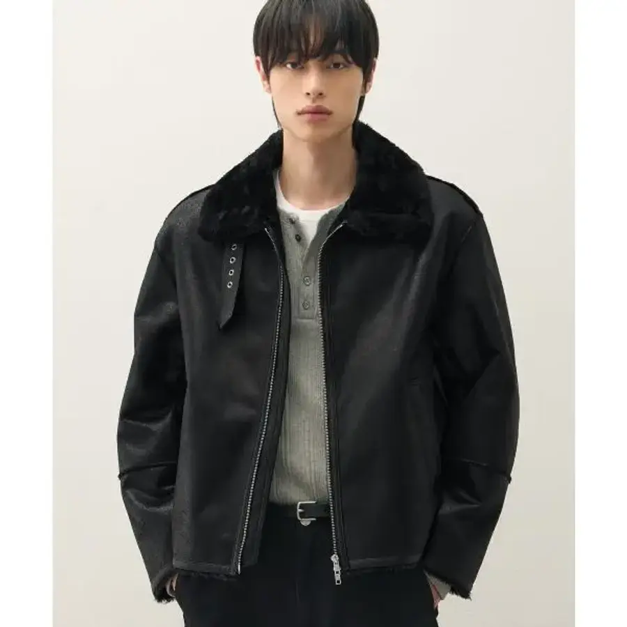 오버사이즈 스웨이드 라인 무스탕 자켓 ALL BLACK 1986047