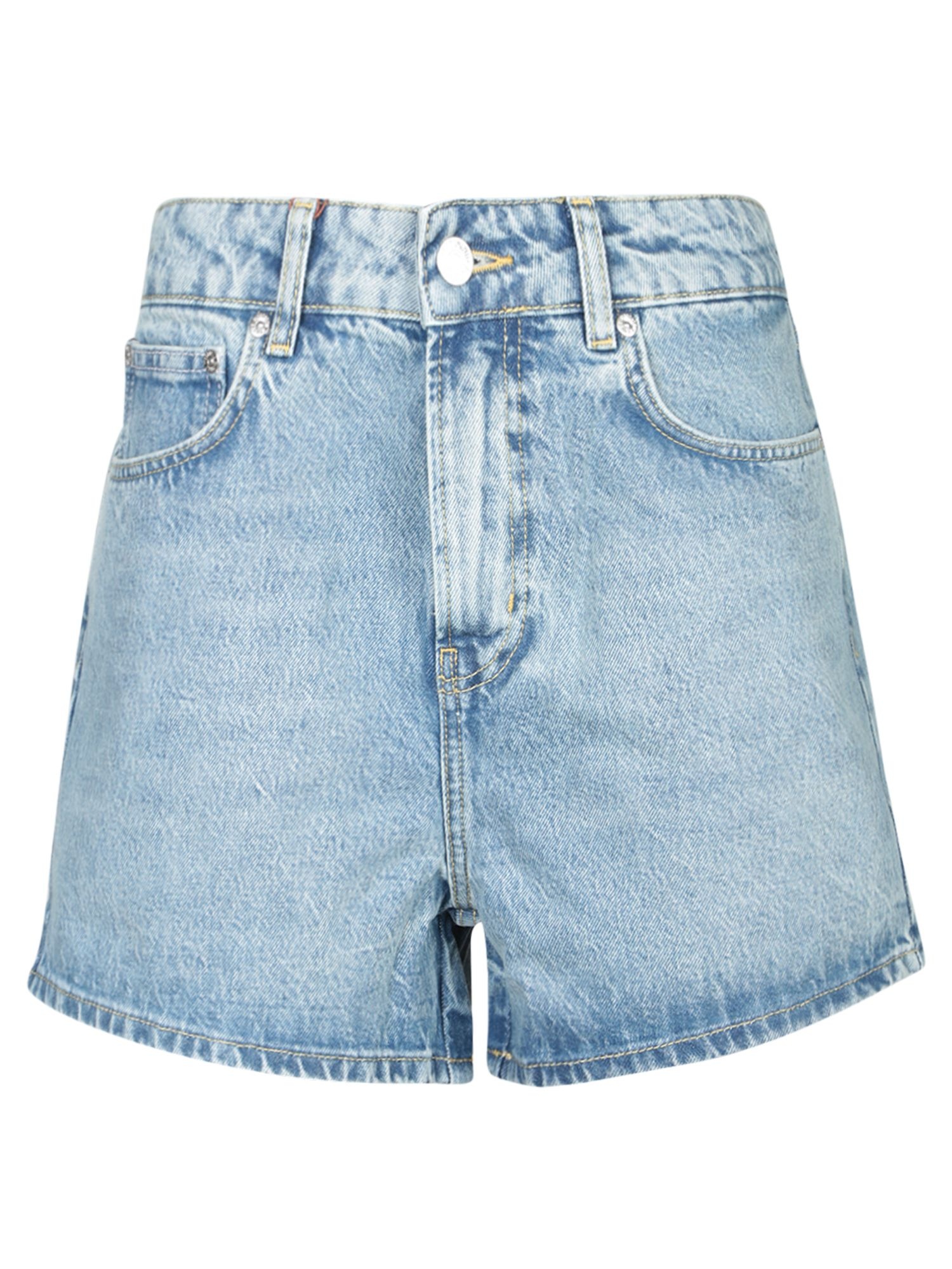 모스키노 데님 숏츠 with five pockets. Button 앤 zipper closure. A032732171295