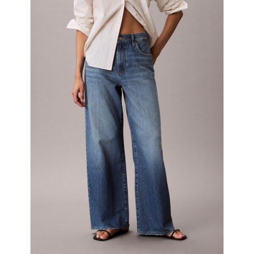 캘빈클라인 진 여성 CK 린넨 와이드레그 청바지 미드블루 47F731G 47F731G-SDI_이미지