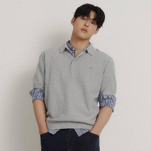 빈폴 남성 코튼실크 칼라넥 니트 그레이 BC6251C213_이미지